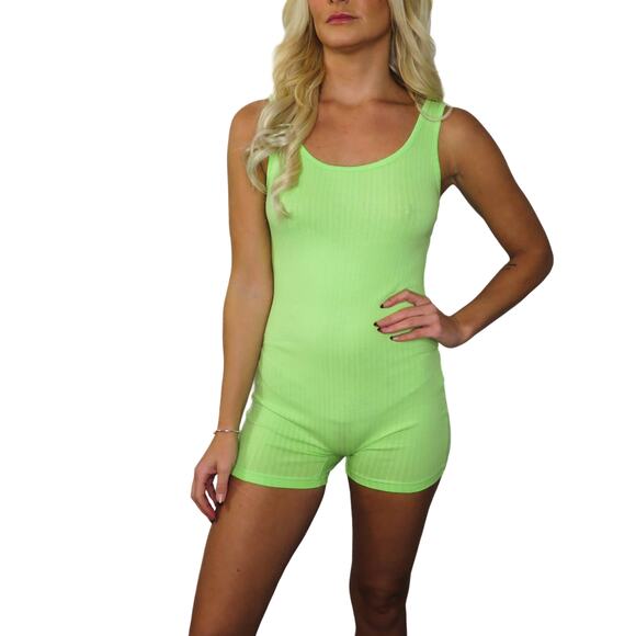 Shein Ribbed Lime Green Romper Extra Small - Picture 1 of 6